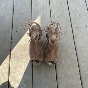 Taupe Suede and Snakeskin Heels